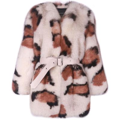 China 2022 New Design Women's Long Anti-Shrink Leopard Fur Coat With Belt Ladies Fox Streetwear Real Fur Coat for sale