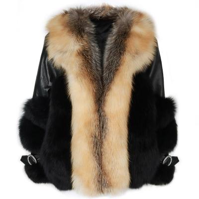 China Autumn New Women's V-neck Fox Fur Coat Elegant Fox Fur Jacket Ladies Anti-wrinkle Real Fox Fur Coat Outerwear for sale