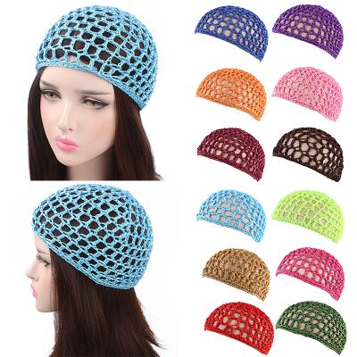 China Women Mesh Hair Net Crochet Cappy Solid Color Snood Sleep Night Cover Soft Turban Hat for sale