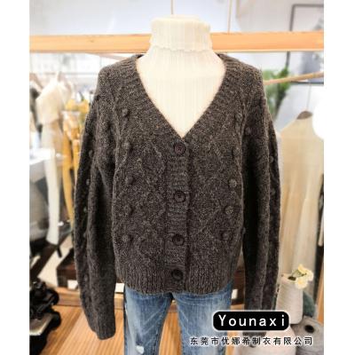 China Dongdaemun Style Customized/Korean Style Women's Clothing Loose Casual Single Sweaters Cardigan Jacket V-neck Twist Ball All-match Breathable for sale