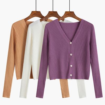 China Anti-pilling Knit Solid Knitted Sweater Women Sweater Pullovers Long Sleeve Tops Wave V-Neck Cut Korean Sweater for sale