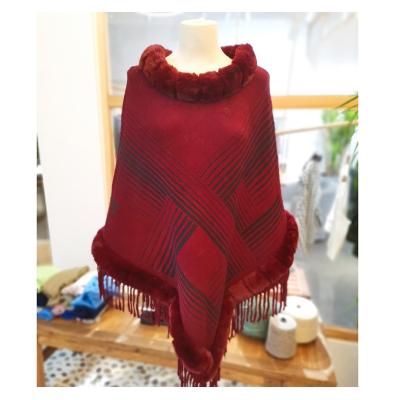 China Medium Scarf shawl large fur collar fashion design elegant style women's winter knitted tassel crochet wool artificial fur Square for sale