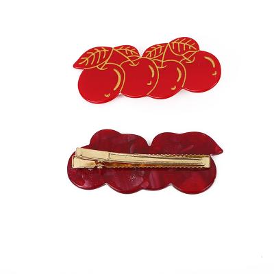 China Acetate Gold Plated Cherry Hairpin Cheerful and Beautiful Love Hair Clip Women Girls Kids Style Metal Clip for sale