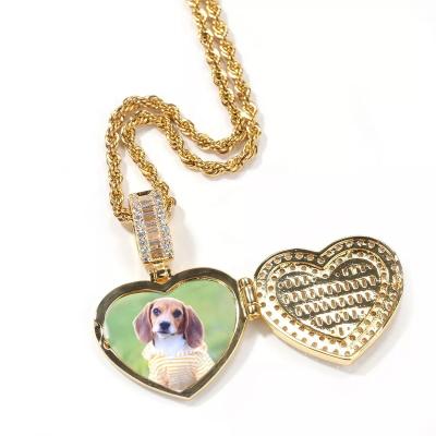 China 2022 TRENDY Personalized Real Photo Gold Sliver Plated Zircon Love Heart Brass Pendant Necklaces For Women Men for sale