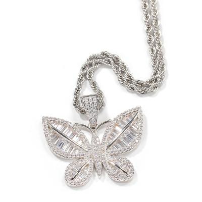 China Hiphop Hip Hop Stainless Steel Silver Butterfly Pendant Necklace For Women Mom for sale