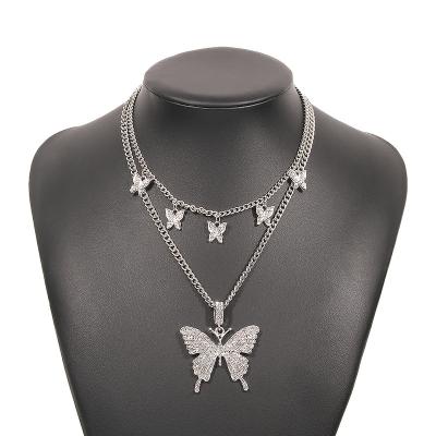 China TRENDY Hip Hop 18K Gold Women Double Layer Butterfly Stone Necklaces for sale