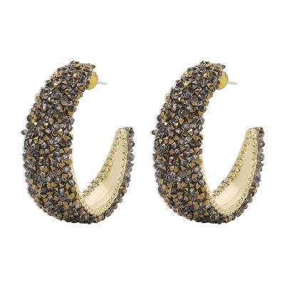 China FASHIONABLE E9636 Exaggerated Simple Fashionable Diamond Temperament Commuter Earrings Hong Kong Style Full C-Shaped Earrings for sale