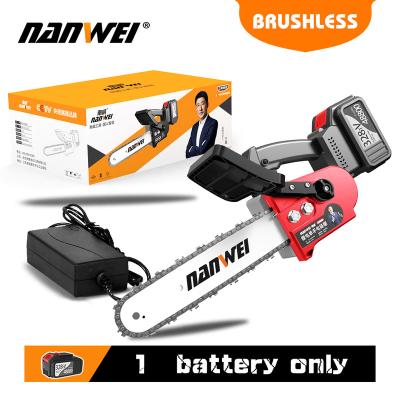 China Nanwei 10inch Cordless Brushless Electric Chainsaw Woodworking Chainsaw Rechargeable Battery Handheld Industrial Saw for sale