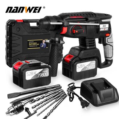 China NANWEI 21V drop hammer drills 6.0Ah NW528DC2PA cordless electric hammer drill hammer machine brushless rotary rechargeable power tools for sale