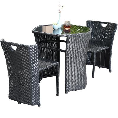 China 2020 Outdoor Weather Furniture New Design Balcony Table And Chair 3 Pieces Garden Set Wicker Cheap Rattan Chair Tea Table Cube Set for sale