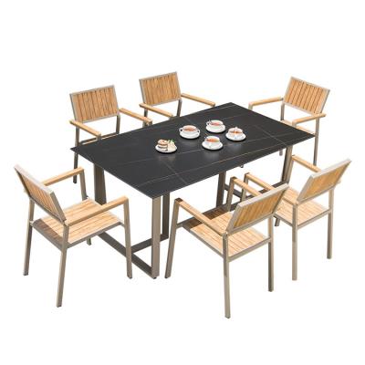 China Hot sale UV resistant waterproof modern wpc 6 seater table set patio all weather outdoor dining table chair for sale