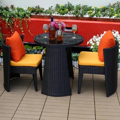 China Durable Black /Rain-proof Rattan Furniture Garden Patio Porch Balcony Wicker Woven Table Sets For Cafe Leisure for sale