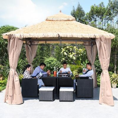 China Outdoor gazebo metal frame pavilion roof waterproof simulation thatched artificial gazebo thatched roof pergola for sale