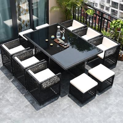 China 2021 Modern Black Luxury Wicker Garden Patio Patio 6 Seat Rattan 10 Seat Table With 4 Footrest Chair For Living for sale