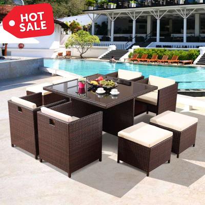 China Modern Rattan Sofas Outdoor Garden Furniture Bistros Dining Patio Leisure Rattan Wicker Cube Rattan Chair Set for sale