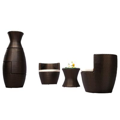 China Mojia Garden Style Modern Outdoor Furniture Wicker Rattan Patio Balcony Table Chair Rattan And Vase Chair Set for sale