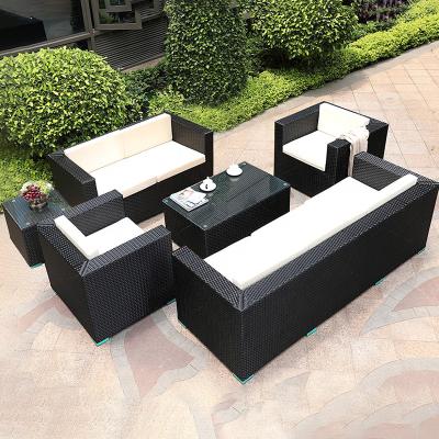 China Modern Outdoor Garden Rattan Wicker Leisure Furniture Sofa Combination Hotel Living Room Sun Bed for sale