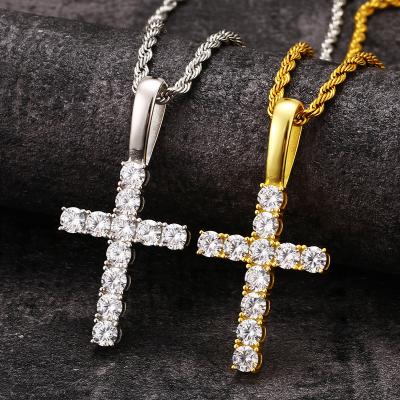 China Hiphop 925 Silver Vermeil Iced Out Diamond Cross Pendant Necklace Hip Hop Jewelry Moissanite Diamonds Necklace For Women Men for sale