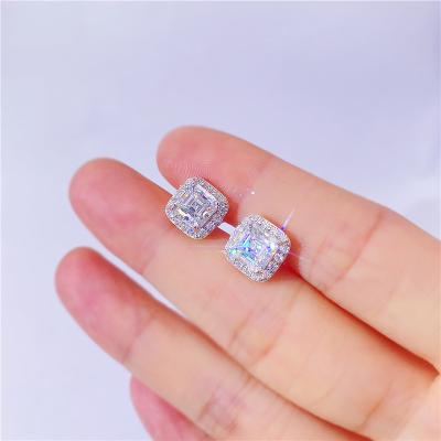 China Hiphop Sterling Silver Vermeil Moissanite Earrings Iced Out VVS Diamonds S925 Asscher Cushion Studs Earring Luxury Icy Hip Hop Jewelry for sale