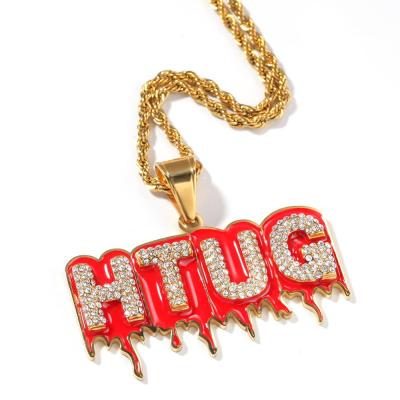 China Hiphop Trend Iced Out Lava HTUG Letters Red Bottom Necklaces For Men Hip Hop Jewelry for sale