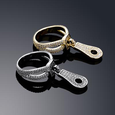 China 2021 New Hip Hop Jewelry 18K Gold Plated Zipper Rings Iced Out CZ Zircon Rings Zipper Rings for sale