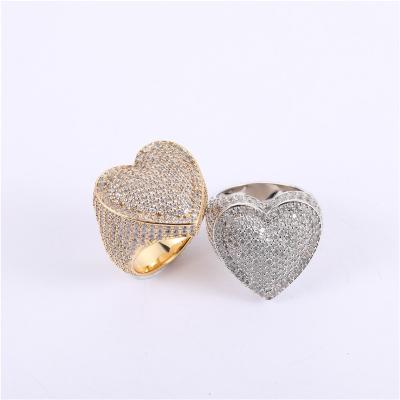 China Hiphop Iced Out Cubic Zircon Heart Shape Diamond Rings For Men Women Engagement Rings Hip Hop Jewelry for sale