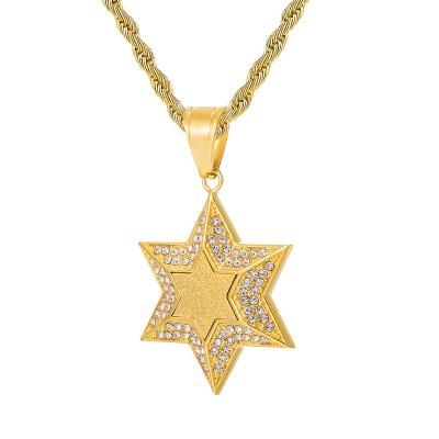 China Hiphop Trend Stainless Steel Star Of David Hip Hop Pendant And Necklace For Men Iced Out Jewelry for sale