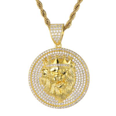 China Hiphop Fashion Brass Iced Out Cubic Zircon Lion Head Hip Hop Pendant And Necklace For Men RapperJewelry for sale