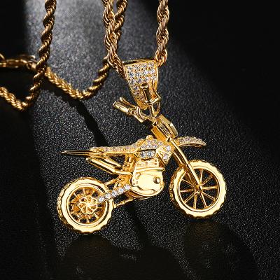 China Hiphop Rapper Brass Iced Out Motorcycle Hip Hop Pendant And Necklace For Mens Jewelry for sale