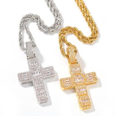 China Hiphop Trending Brass Micro Paved Hip Hop Cross Pendant And Necklace For Men Iced Out Cross Pendant for sale