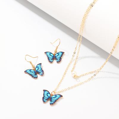 China TRENDY butterfly shape pendant chain necklace drop earrings women jewelry set costume jewelry wholesale daily high quality jewelry gift for sale