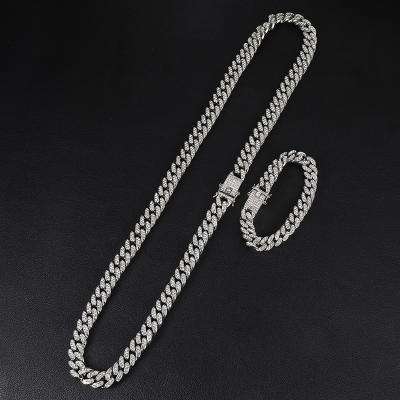 China New 13mm Hiphop Fork Cuban Link Choker Chain Necklace Set For Mens Fashion Jewelry for sale