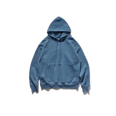 China Anti-wrinkle Streetwear Cheap Blue Loose Vintage Washed Cotton Heavy High End Hoodies Factory Price Unisex Oversized Cropped Hoodie for sale