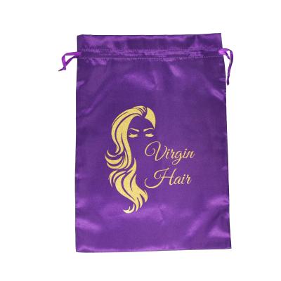 China Wholesale Gift Satin Pouch Hair Extension Packaging Black Silk Satin Bag Eco-friendly With Customized Your Logo for sale