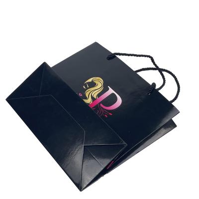 China Hair Salon Tote Bags Recyclable Wholesale Paper Grocery Black Paper Bags for sale