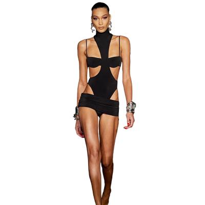 China 2022 Summer Viable Women's Nightclub New Fashion Sexy Hollowed Out Suspender Vest One-piece Skirt Suit for sale