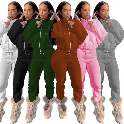 China Polyester High Quality Viable White Pink Sweater Plush Fabric Pants Sportswear Set Gray Black Green Brown Green for sale