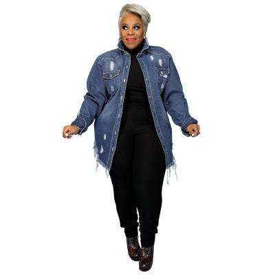 China New Style Viable Fashion Plus Size Cardigan Hole Wash Coat Women Denim Anorak Jacket for sale