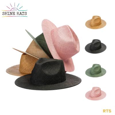 China Character 5068A Hierba Straw Hat Portable Jazz Top 57cm Natural Sombrero Elegante Solar Colorful Edge Cappello Di Paglia for sale