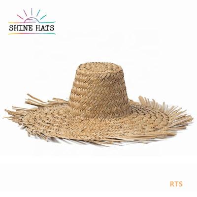 China 2021 New Tyoe Character Sun Palm Summer Beach Handmade Beach Straw Hats Oversized Crown Sombrero Top for sale