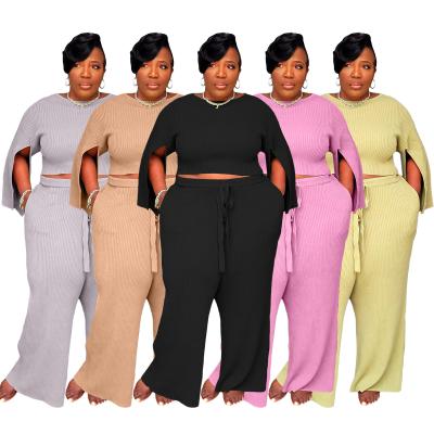 China Plus Size Xl-5xl Breathable Pure Color Leisure Fashion Winter Outfits For Women Dress Pants Two Piece Set for sale