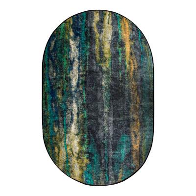 China Custom Washable Carpets Green Oval Carpet Rug Polyester Living Room Abstract Style for sale