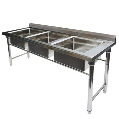 China Without Latest Faucet Outdoor Kitchen Bathroom Stainless Steel Triple Sink Table for sale