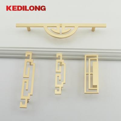 China Modern fashion Furniture hardware modern hollow out handle gold kitchen cabinet handle square bridge drawer wardrobe Zinc alloy handle for sale