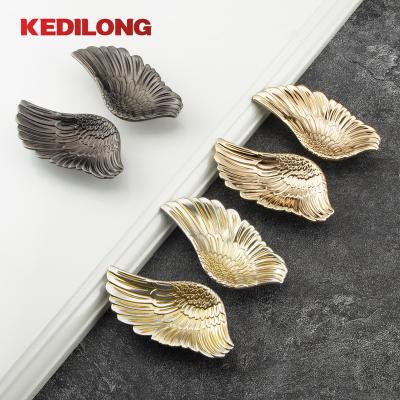 China Luxury Furniture hardware luxury angel wings gold handle kitchen cabinet zinc alloy ancient silver handle drawer wardrobe handle for sale