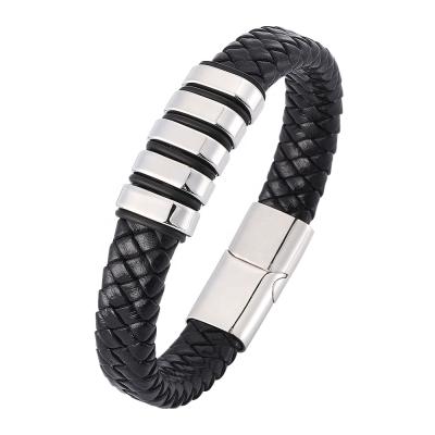 China Amazon FASHION Hot Fashion Men's Retro Custom Braided Bracelets Stainless Steel Leather Bracelet For Men for sale