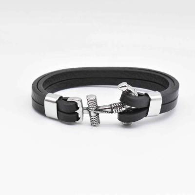 China TRENDY Hot Selling Mens Jewelry Stainless Steel Fashion Jewelry VINTAGE Leather Anchor Bracelet Gift For Dad for sale