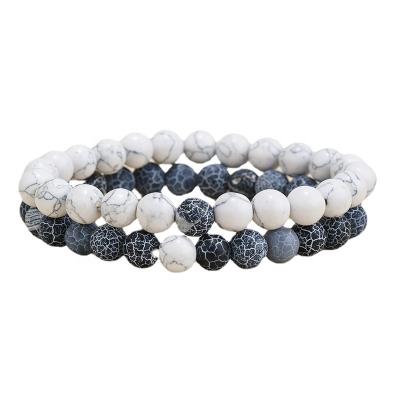 China TRENDY Unique Men and Women's Bracelet Set Agate 2pcs Round Beads Couples Handmade Friendship Bracelets Jewelry for sale