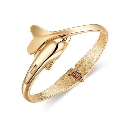 China Other Hot Sale New Design Dolphin Shape Gold Plated Alloy Metal Coil Spring Bangle Bracelet Jewelry For Woman for sale