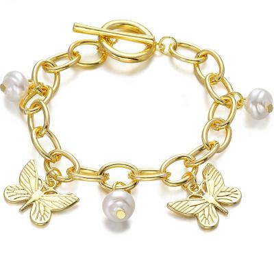 China Custom Round Gold Plated BOHEMIA Double Bead Hand Ot Loop Chain Link Bracelet With Butterfly Pendant for sale